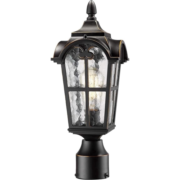 Emliviar 16.9" Vintage Outdoor Post Lights, Black Finish with Water Glass Shade, E26 Base, WE215P BG