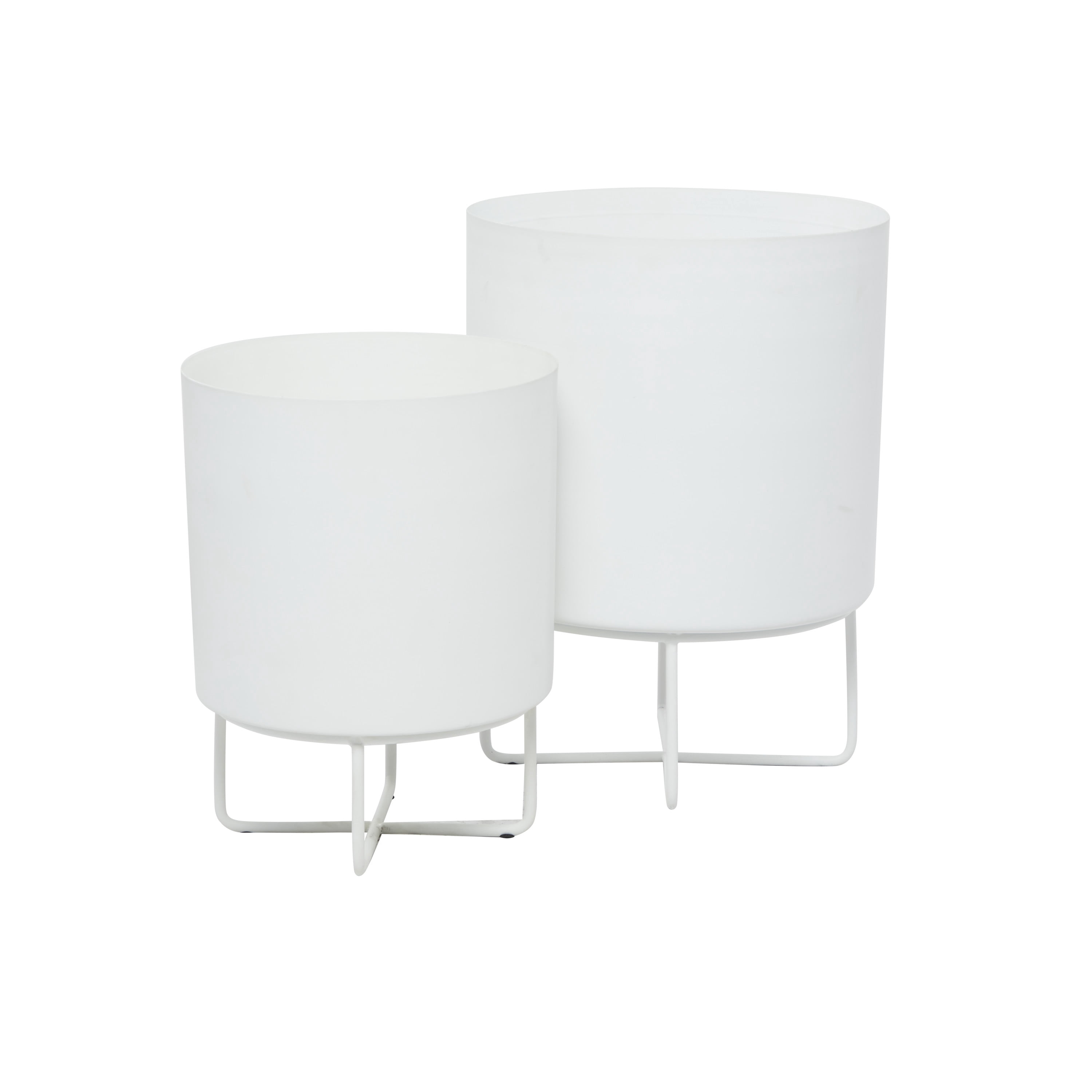 CosmoLiving by Cosmopolitan White Metal Indoor Outdoor Indoor Outdoor Planter, Set of 2 16", 13"H