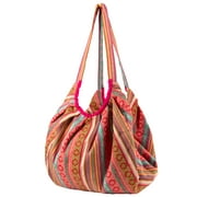 Pink Jacquard Cotton Baguette Shoulder Travel Canvas Tote Bag Hobo Style Casual Market Purse Handbag