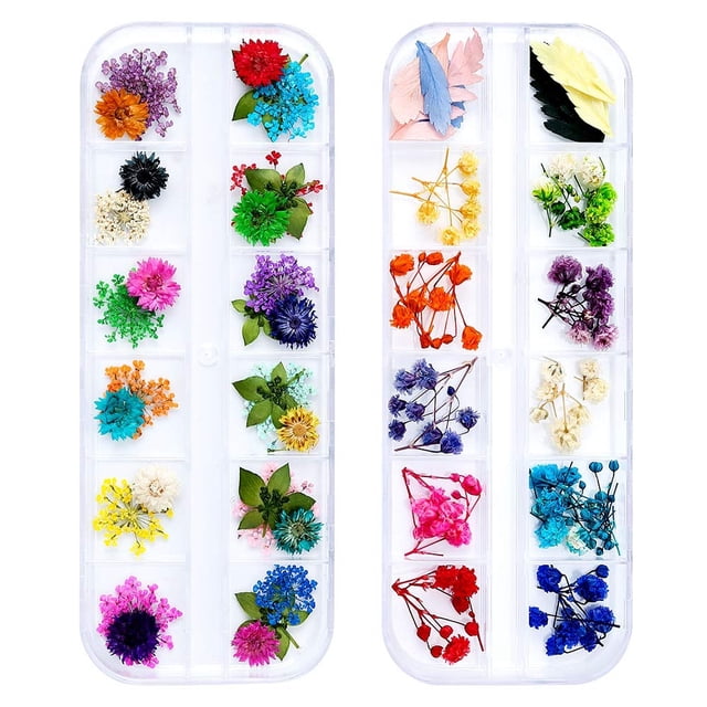 90 Uds. Flores secas para uñas, 36 colores, arte 3D para uñas, flores reales, pétalos secos naturales, decoración de hojas para decoración de manicura
