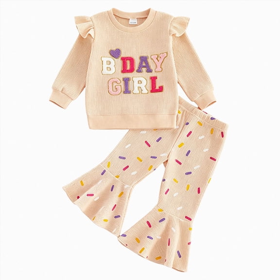 JUMEYU Little Girls Clothes Kids Toddler Girl Clothes Long Sleeve Top and Jeans Pants 2Pcs Fall Winter Girl Outfits 5T 6T (Beige,5-6 Years)