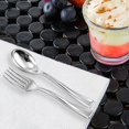 thumbnail image 3 of Smarty 4" Shiny Metallic Silver Mini Plastic Disposable Dessert Forks 960ct, 3 of 6