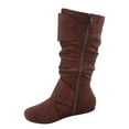 thumbnail image 2 of Zone 70 Women's Comfort Zipper Buckle Slouch Casual Flat Heel Mid Calf Round Toe Boots ( Brown, 6.5), 2 of 2