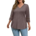 thumbnail image 3 of WellSize 3/4 Sleeve Womens Plus Size Tops V Neck Trendy Tunic Fall Blouses Curved Hem Casual Shirts, 3 of 8