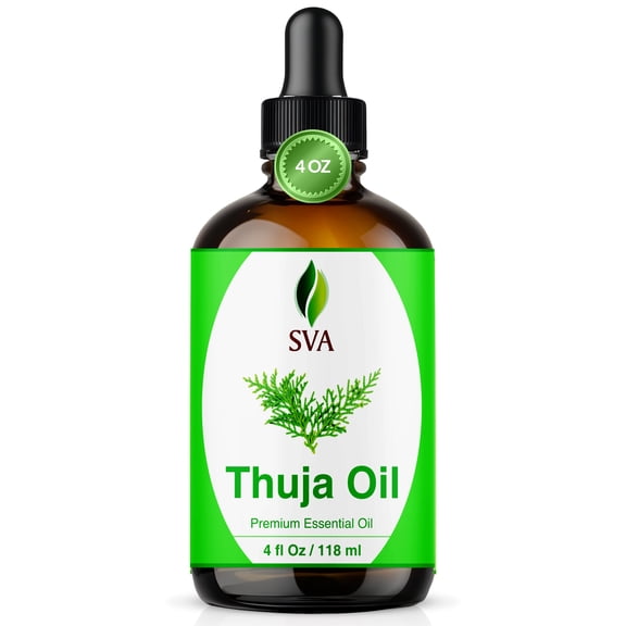 SVA Thuja Essential Oil – 4 Fl Oz – 100% Natural Thuja Oil - for Diffuser, Hair Care, Face, Skin Care, Aromatherapy, Scalp and Body Massage, Soap and Candle Making – with Dropper