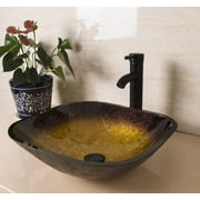 Walcut Square Bathroom Tempered Glass Bowl Vessel Sink w/ Pop-up Drain Faucet Combo Set