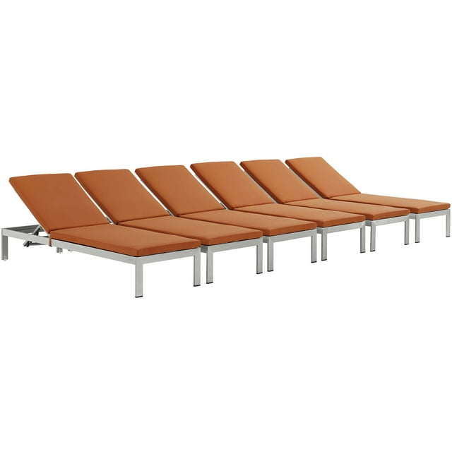 Modern Contemporary Urban Design Outdoor Patio Balcony Chaise Lounge Chair ( Set of 6), Orange, Aluminum