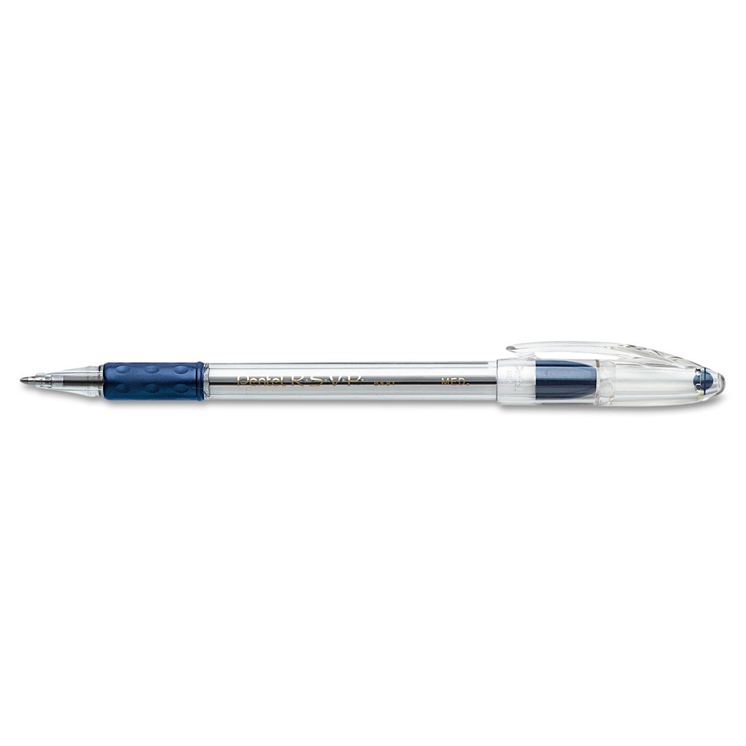 Pentel R.S.V.P. Refillable Ballpoint Pen, 1 mm Medium Tip, Blue Ink, Clear Barrel, Pack of 12