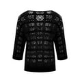 thumbnail image 5 of Lenpel Women's Crochet Sweater Shirts Trendy Lightweight 3/4 Sleeve V Neck Hollow out Knit Tops Boho Beach Cover Ups(Black,Small), 5 of 6