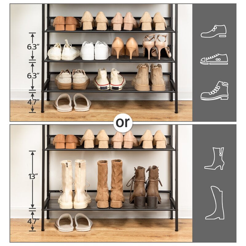 HOOBRO 5-Tier Shoe Rack Storage with Adjustable Shelf for 16 Pairs Shoes Entryway Hallway Charcoal Gray BC01XJ01