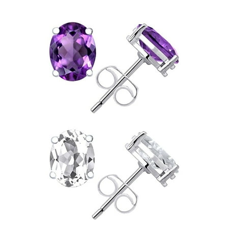 Birthstone Earrings For February Orchid Jewelry Mfg Inc Orchid Jewelry Purple Amethyst & White Topaz Sterling Silver 2 Pair Stud Earrings ()