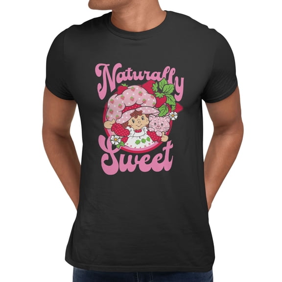 Strawberry Shortcake Naturally Sweet With Pink Kitty Vintage Men's T Shirt (Black, S-XXXL)