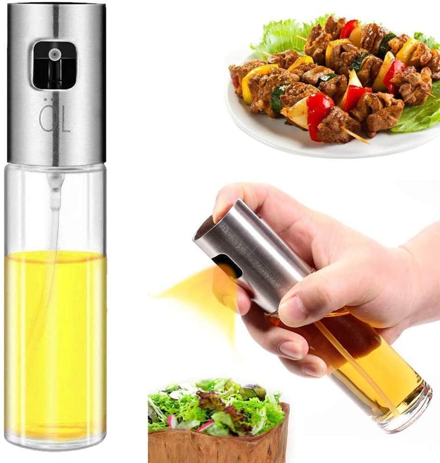 Olive Oil Spray Bottle,100ml Transparent FoodGrade Glass & Stainless