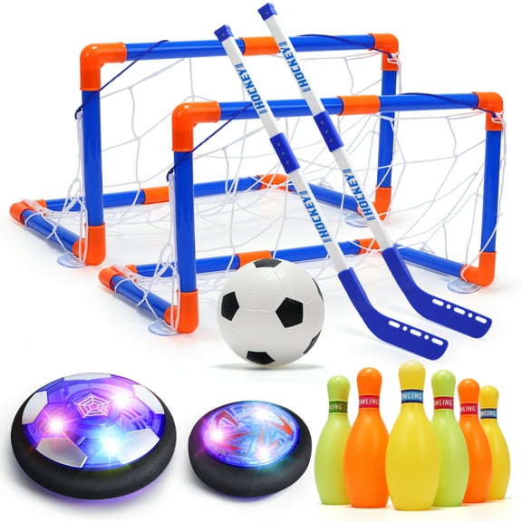 JoyStone 4-in-1 Hover Soccer Ball Set, Hockey Bowling Toy Set, Rechargeable Hover Soccer & Hockey Ball with LED Light, Christmas Birthday Gifts for Boys Girls 3-12