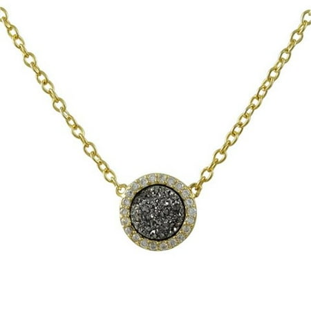 Sterling Silver Drusy Agate - 16 in. Gold Tone Sterling Silver 8 mm Round Cubic Zirconia Grey Druzy Necklace
