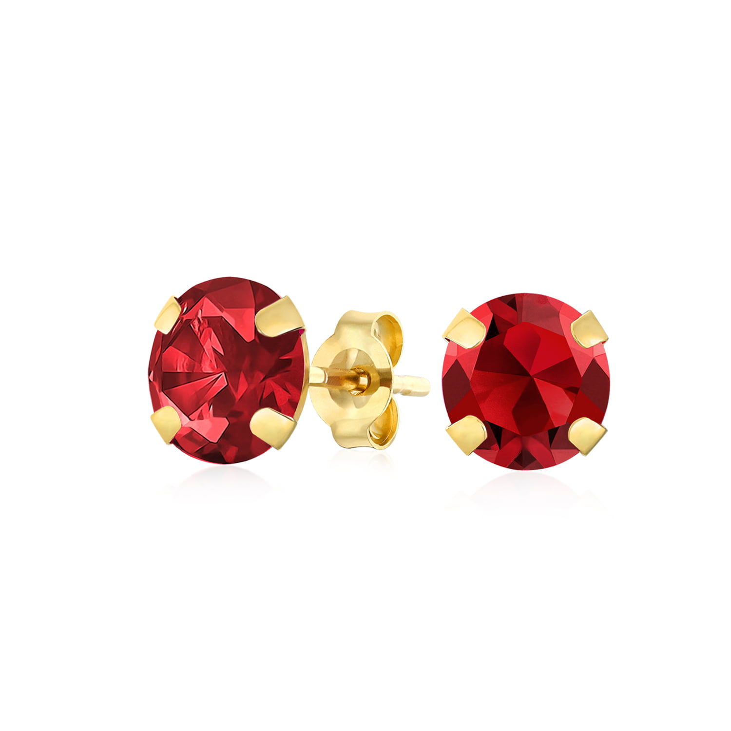 6mm ROUND FACETED DEEP RED GENUINE GARNET 9k 9ct YELLOW GOLD STUD EARRING