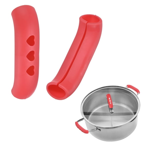 2-Pack Silicone Assist Handle Holder Grip, Heat Resistant Non-Slip Pot Grip Hot Handle Sleeve for Frying Cast Iron Skillet [Red]