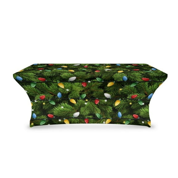 TSOVTHRID Christmas Light Pine Tree Print Stretch Tablecloth, Washable Table Cloths Rectangular Tables, Wrinkle Resistant Polyester Fitted Table Cover for Wedding, Party, Event Christmas Decor
