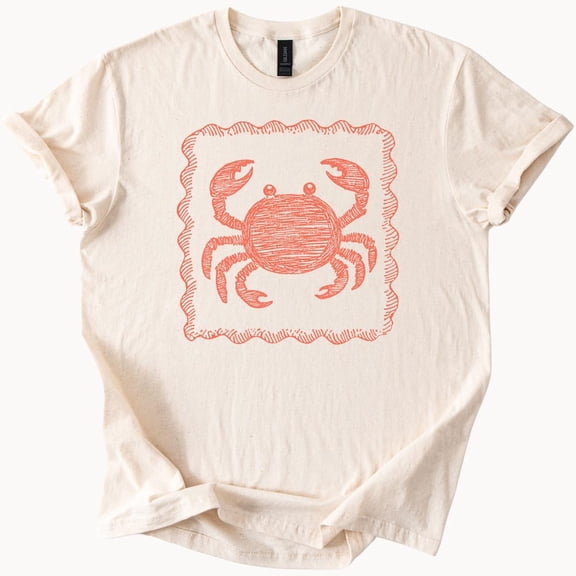Crab Graphic T Shirt Hand Drawn Red Crab Sketch Art Tee Sea Life Ocean Animal Shirt Summer Beach Shirt Unique Nautical Gift Top Birthday Gifts; For Men & Women