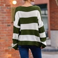 thumbnail image 4 of UJNDER Casual Loose Fit Crew Neck Sweater for Women Fringed Striped Design Pullover Green L, 4 of 5