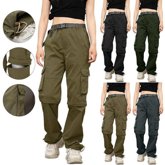 Women's Outdoor Windbreaker Pants with Multiple Detachable Pockets Quick Drying Elastic Waist for Hiking and Travel