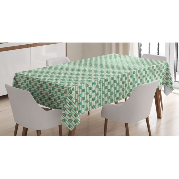 Paparazzi Tablecloth, Retro Camera in Greenery 80s Pop Art Style Repetitive Pattern, Rectangle Satin Table Cover Accent for Dining Room and Kitchen, 60" X 90", Sea Green and Ivory, by Ambesonne