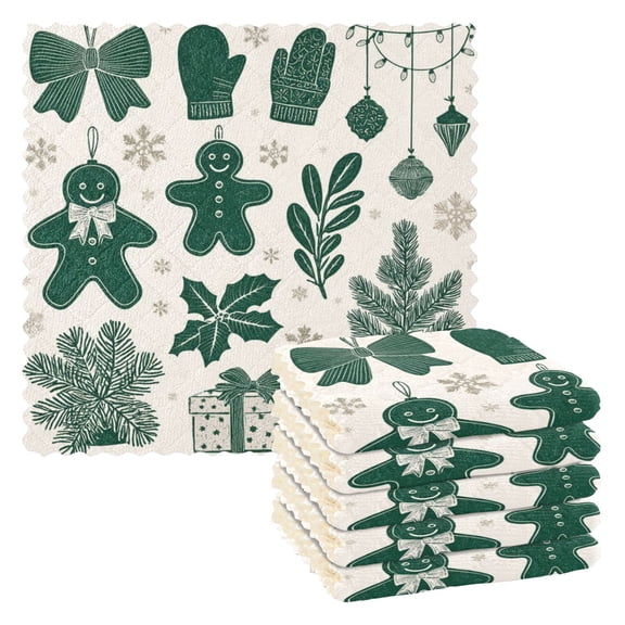 6 Pieces of Kitchen Towels 11x11Inch Kitchen Dish Cloths Kitchen Dish Towels Reuseable Cleaning Cloths Green Gingerbread Man