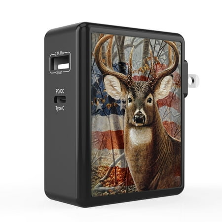 

Infuze 45W Wall Charger for Samsung Galaxy A52 5G (2-Ports: Power Delivery USB-C 2.4A USB-A) with Touch Tool - American Deer Hunter Camo