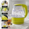thumbnail image 2 of OVENTE 1.5L Glass Electric Kettle Water Boiler, Green KG83G, Fast Boiling, Borosilicate Glass, BPA-Free, Blue LED, Auto Shut-Off, Boil-Dry Protection, Removable Filter, 360° Base, 1100W, 2 of 8