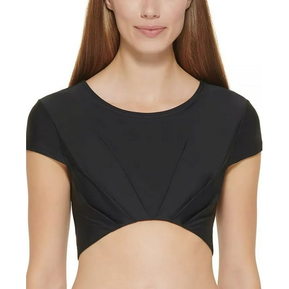 DKNY Women's Standard Sporty Bikini Top, Black, Medium