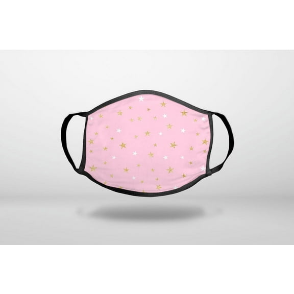 Pink & Gold Print - Stars Pattern - 3-Ply Reusable Soft Cloth Face Covering, Unisex, Cotton Inner Layer