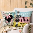 thumbnail image 5 of Easter Hunting Squad Decorative Throw Pillow Covers 20 x 20 Set of 4, Bless This Nest Cartoon Mouse Bunny Ears Cushion Case Decor, Rabbit Eucalyptus Leaves Stripes Home Decoration for Sofa Couch, 5 of 6