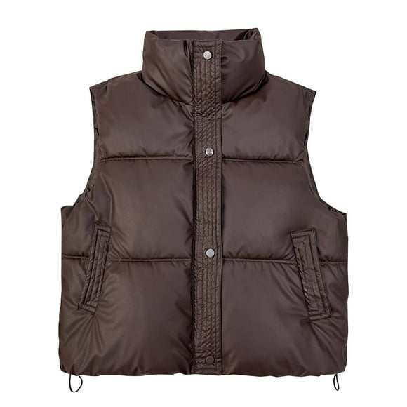 SNOWSONG Clearance! Puffer Vest Women, Womens Vest Women's Jacket Vest Standing Collar Sleeveless Feather Jacket Winter Warm Cotton Clothes, Fall Vests for Women 2024, Coats for Women Coffee 2XL