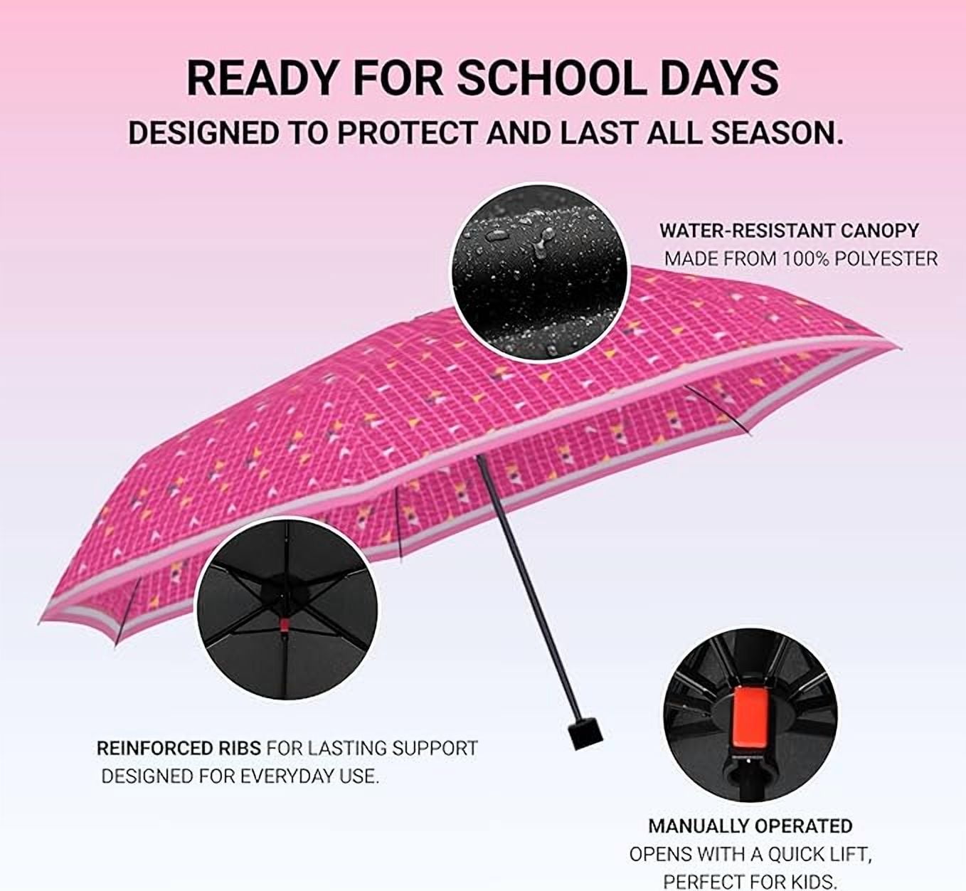 Knirps Triple Pink Rookie Manual Rain Umbrella for Elementary and Middle School Kids – 35.4" Canopy with Reflective Safety Stripe, Lightweight Design, Wind Tunnel Tested, Carrying Case Included
