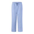 thumbnail image 4 of Duqingm Womens Pants Elastic Waist Pants for Women High Waist Wide Leg Pants Casual Palazzo Drawstring Striped Trousers Loose Oversize Lounge Pants with Pockets Blue,M, 4 of 7