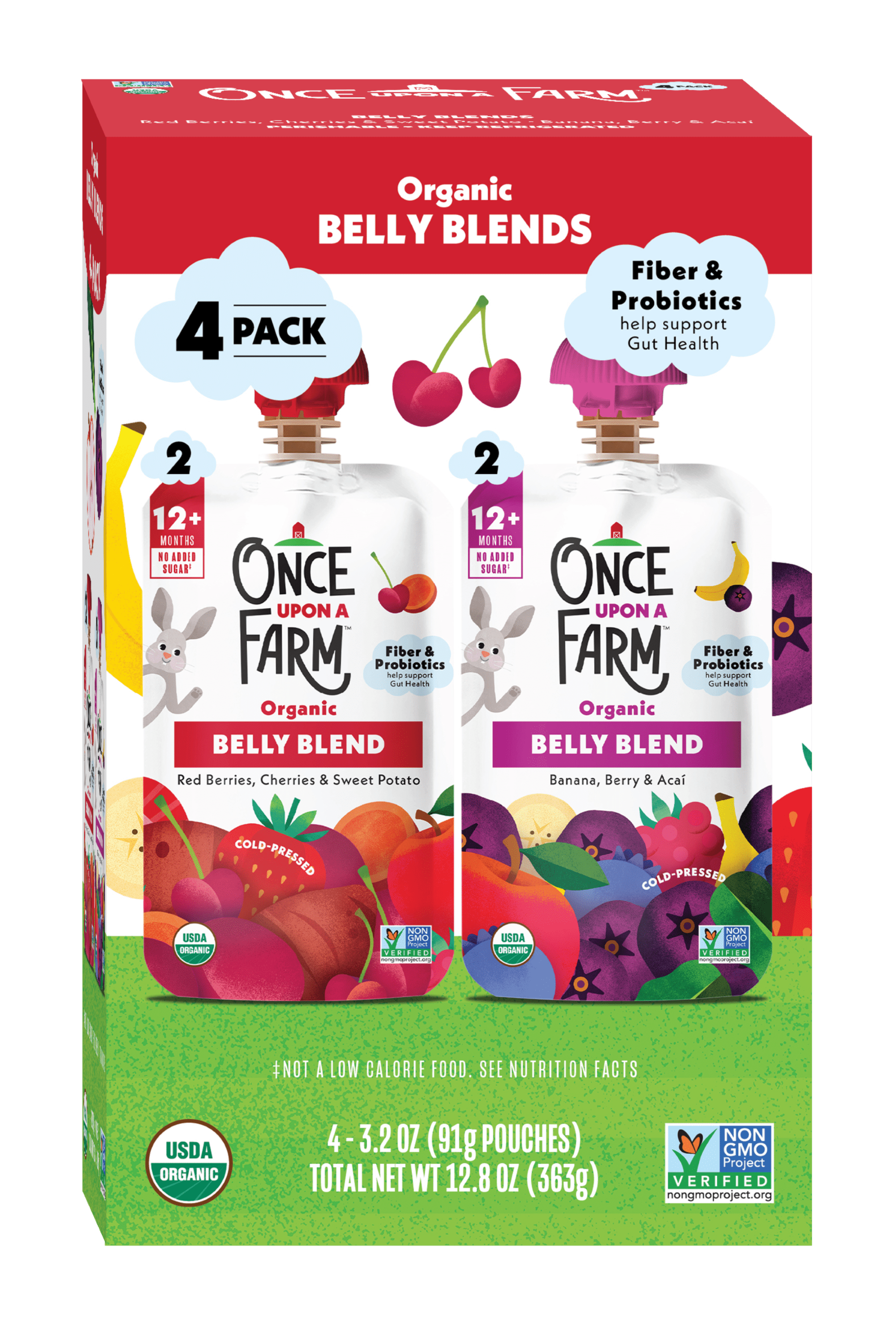 Once Upon a Farm Organic Refrigerated Toddler Food Belly Blends Variety Pack, 3.2oz Pouch (4 Pack)