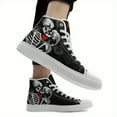 thumbnail image 5 of Coolcustomize Mens Gothic Skeleton Couple Shoes, High-top Sneakers with Lace-Up Closure Boot, All-Black & Red for Halloween, Valentine's, Edgy Streetwear Footwear, Unique Graphic Print Festival Shoes, 5 of 12