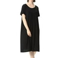 thumbnail image 2 of Previn Women's Long Sleeve Nightgown Plus Size Nightdress Cotton Pajama Dress Soft Crew Neck Thin Sleepwear Lightweight Sleep Dress 58 Black 4X-Large, 2 of 4