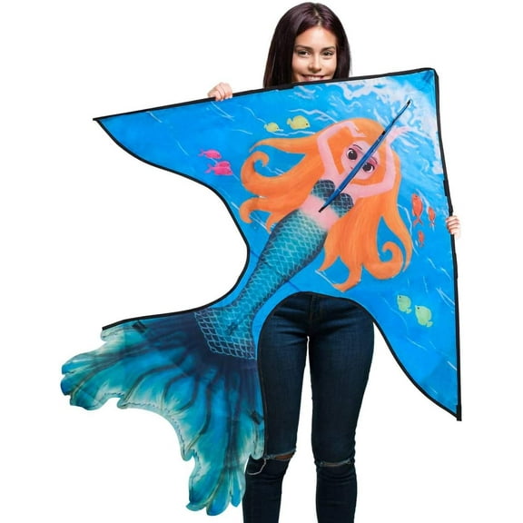 100PCS GEX Mermaid Kite for Kids Children Easy to Fly Kids Kites Beach Kite Lovely Cartoon with 301 FT String Outdoor Games