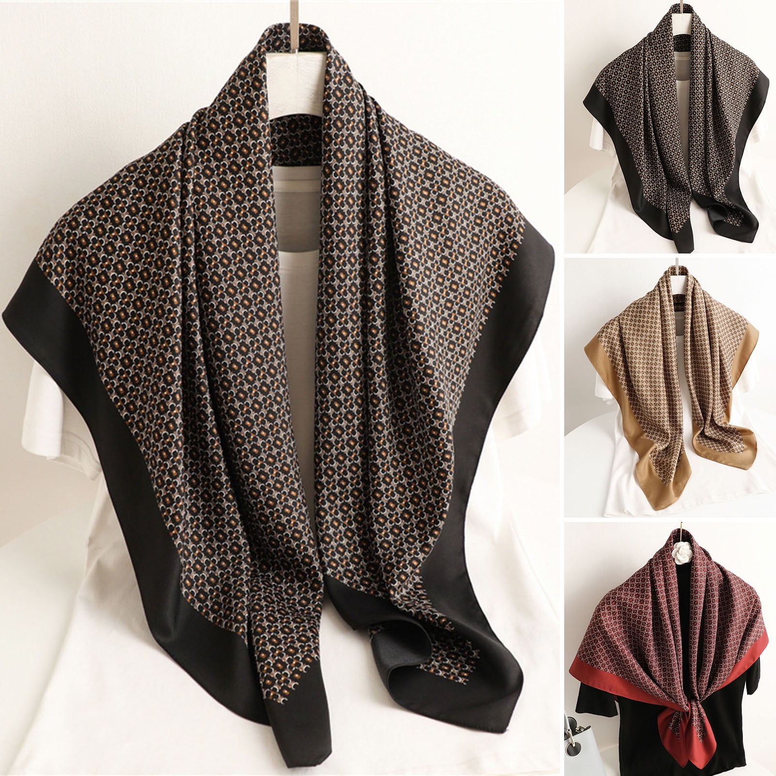 Dengjunhu Square Scarf Retro Style Print Scarves Muffler Hair Wrap