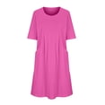 thumbnail image 2 of Puntoco Vestido Casual Suelto De Moda Para Mujer Vestido Recto De Color Sólido Con Bolsillo Y Cuello Redondo Vestido De Longitud Media Vestido De Manga Corta Con Cuello Redondo Rosa Rojo M, 2 of 5