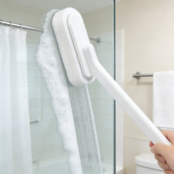 Long Handle Cleaning Brush with Replaceable Sponge Head | 11.8 Inch Kitchen & Bathroom Scrubber for Tile, Bathtub & Sinks | Multi-Surface Scrub Brush for Floors & Stubborn Stains
