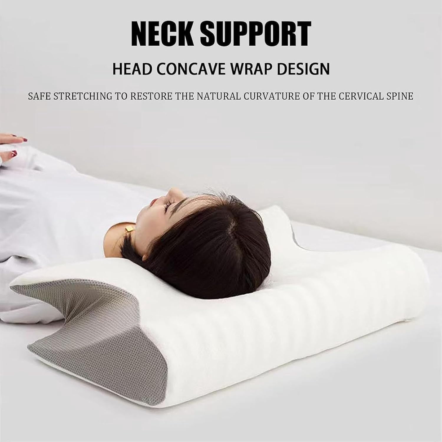 Pillow, Memory Foam Cervical Pillow, Ergonomic Orthopedic Contour, for Side, Back and Stomach Sleepers (White)