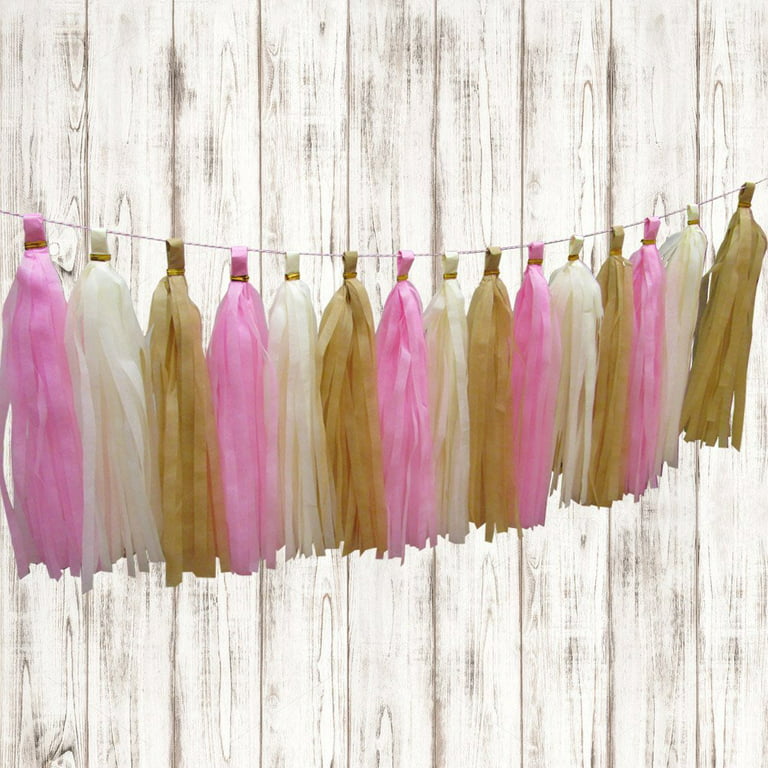 Pink Ivory And Beige Tissue Paper Hanging Tassels.20 Pcs Party Tassel  Garland Banner Decoration DIY Kit.Instructions Are Included.Great For  Parties, Weddings, Birthdays, Holidays, Baby Showers Etc. 