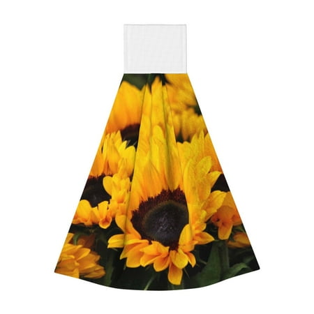 

Horeoi Flower Bush Sunflower Print Coral Fleece Microfiber Hanging Hand Towel Absorbent Hand Towel Quick Dry Thicken Cleaning Cloths Wipes Rags for Kitchen & Bathroom
