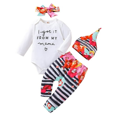 

Bullpiano Baby Girl Outfits Newborn Flower Romper Long Pants Hat Headband Clothes Set 3/4Pcs 0-24M