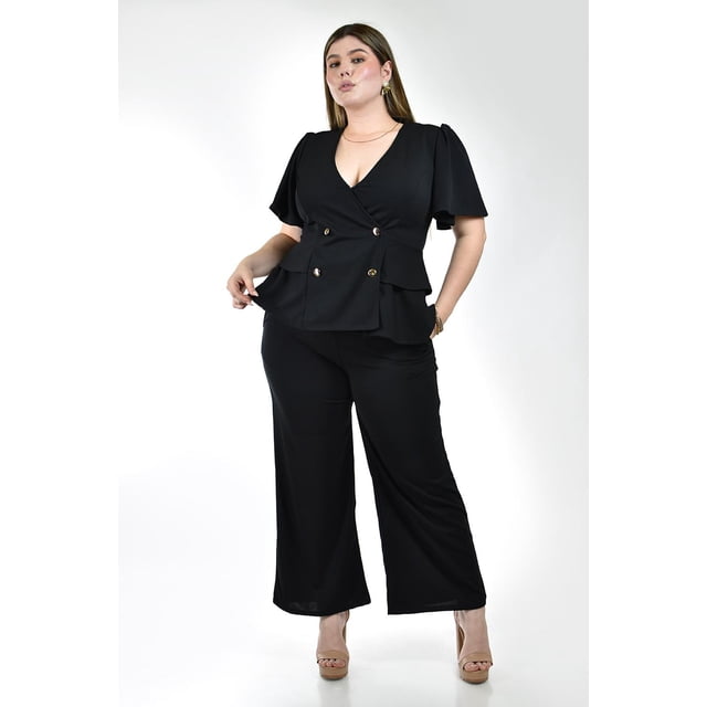 Conjunto sastre manga corta Roman Fashion /Tallas Extras, 2-4369 (Negro) negro 38