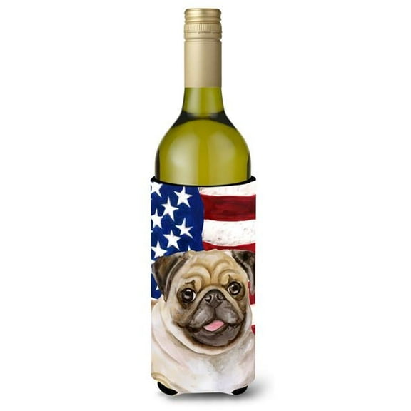 Fawn Pug Patriotic Wine Bottle Beverge Insulator Hugger