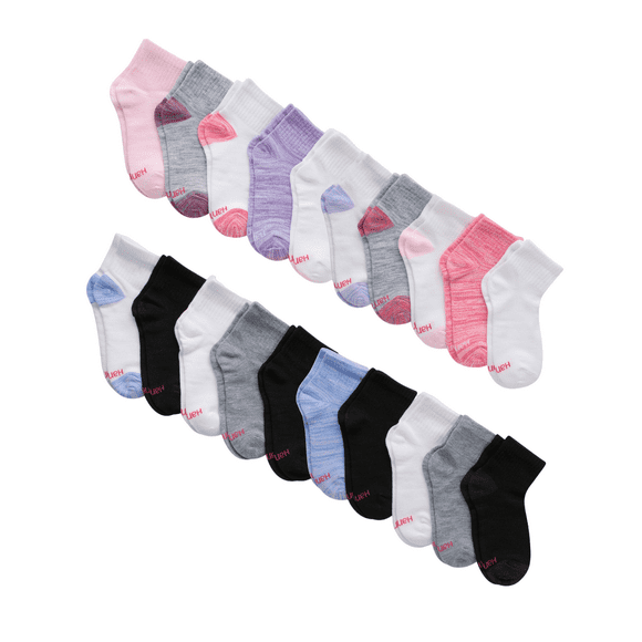 Hanes Girls Ankle Socks Super Value 20-Pack, M, Assorted