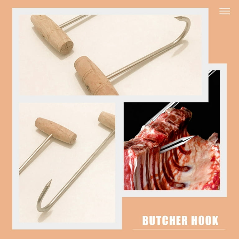 Meat Processing Equipment 2pcs Meat Hooks Stainless Steel T Shaped Hooks  Meat Processing Hooks Hangers with Wood Handle Meat Boning Hook for Butcher